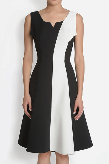 Black and White A Line Knee Length Cocktail Dress